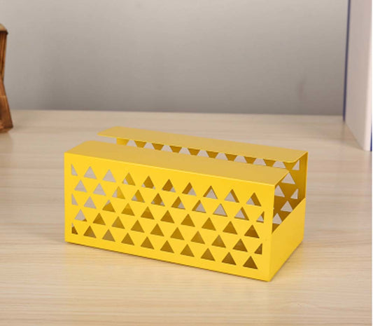 Tinplate Tissue Holder Box Geometric Hollow Facial Napkin Tissue Box Cover - Yellow