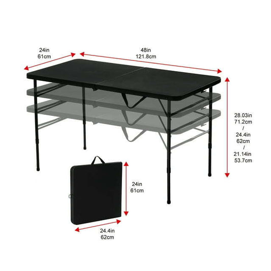 4 Foot Fold-in-Half Adjustable Folding Table, Rich Black