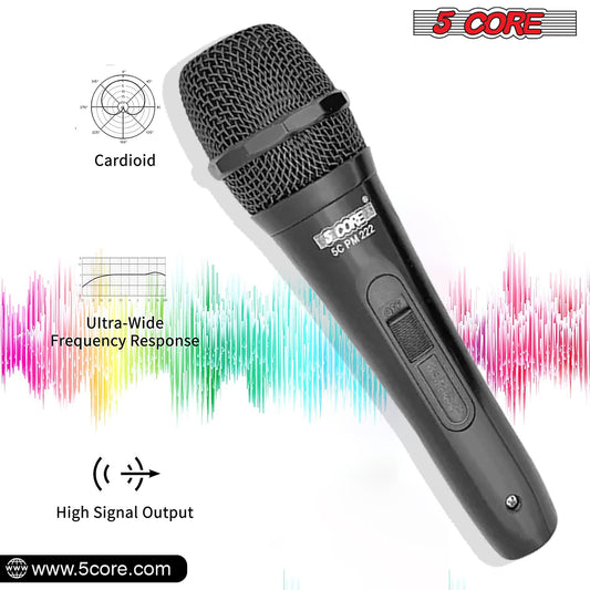 5 CORE Microphone Dynamic Vocal Handheld Mic Cardioid Unidirectional Microfono w On Off Switch + XLR Audio Cable for Singing Karaoke Public Speaking & Parties - PM-222