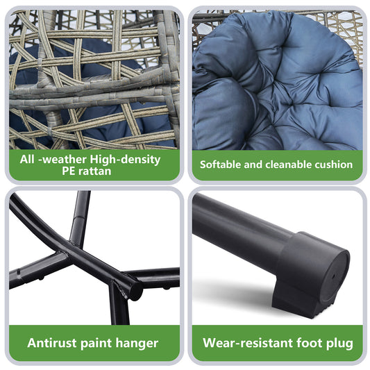 Wicker Hanging Swing Chair; Rattan Hanging Egg Chair with Durable Stand and Waterproof Cushion for Outdoor Garden or Indoor Living Room