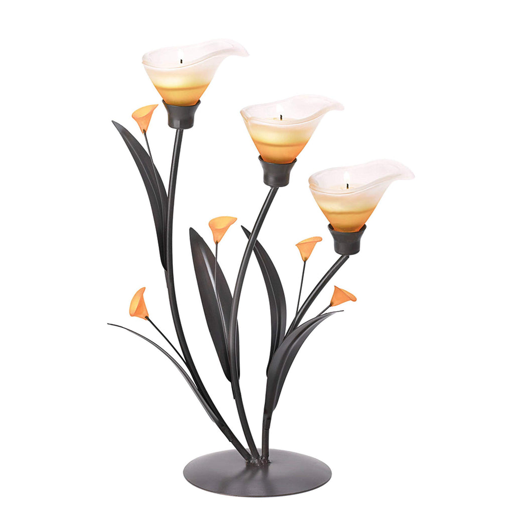 Zingz & Thingz Beauty in The Petals Collection Floral Tealight Candle Holder, 10x10x24.25, Amber Calla Lily