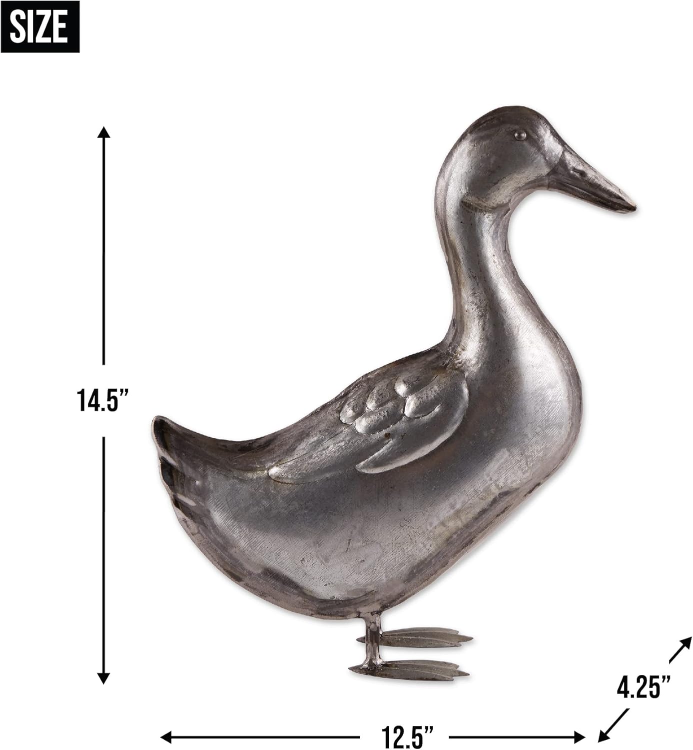 Accent Plus Galvanized Duck Sculpture Duck, 12.5x4.5x14.5