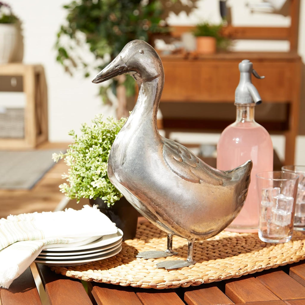 Accent Plus Galvanized Duck Sculpture Duck, 12.5x4.5x14.5