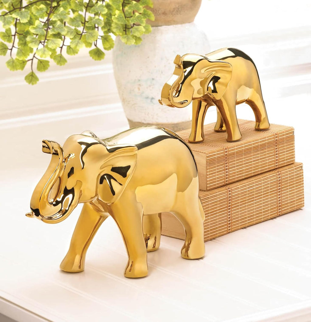 Accent Plus Large Golden Elephant Figure 9x3.5x6.75