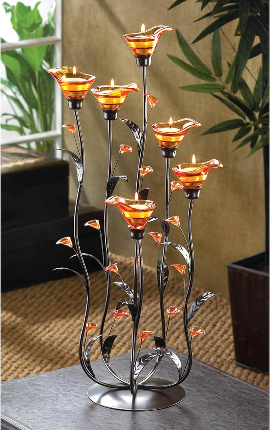 Zingz & Thingz Beauty in The Petals Collection Floral Tealight Candle Holder, 10x10x24.25, Amber Calla Lily