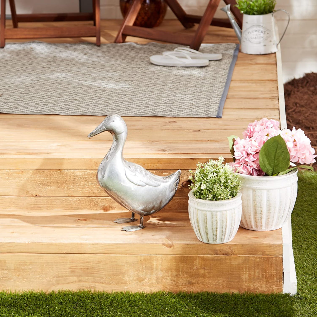 Accent Plus Galvanized Duck Sculpture Duck, 12.5x4.5x14.5