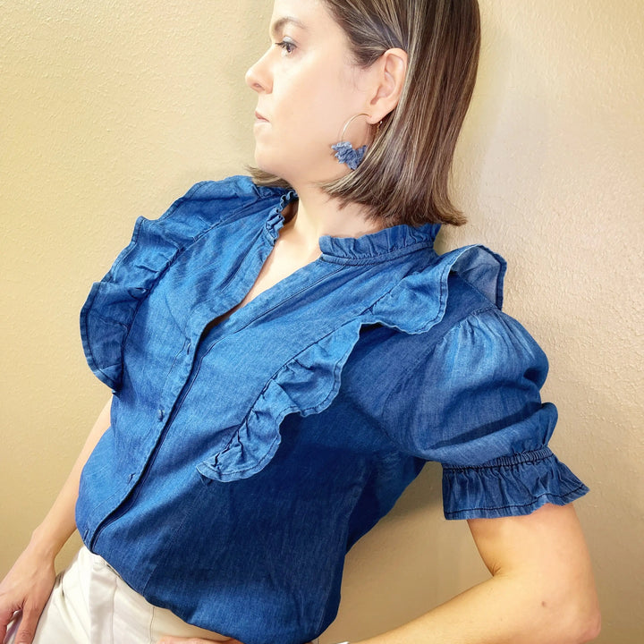 Ruffle Denim Top