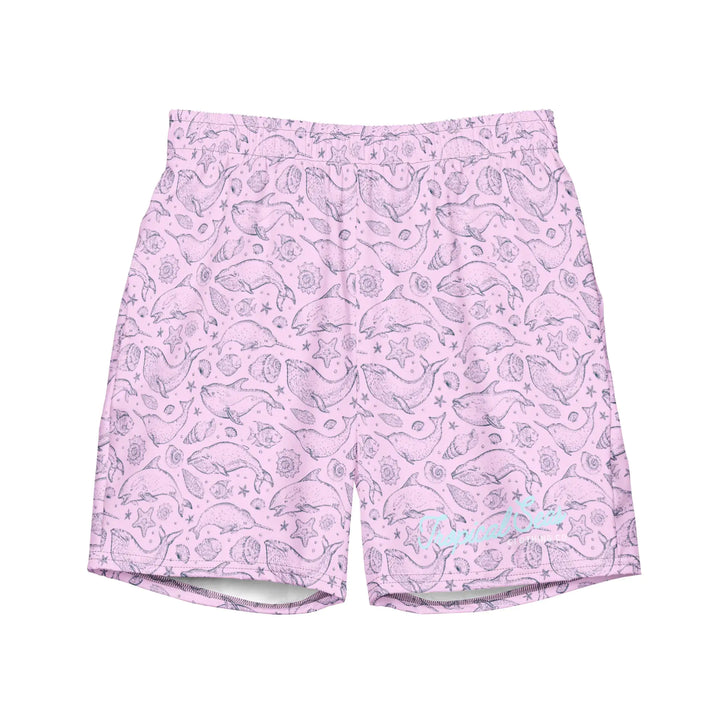 Men's Eco Pink Whale Pod Swim Trunks