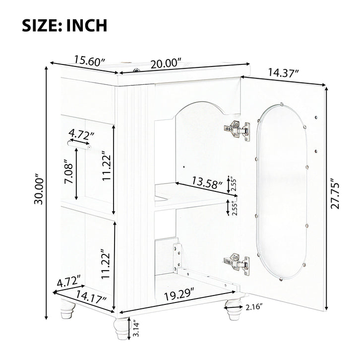 20" Bathroom Vanity with Sink, Bathroom Vanity Cabinet with Two-tier Shelf, Adjustable Shelf, Solid Wood and MDF