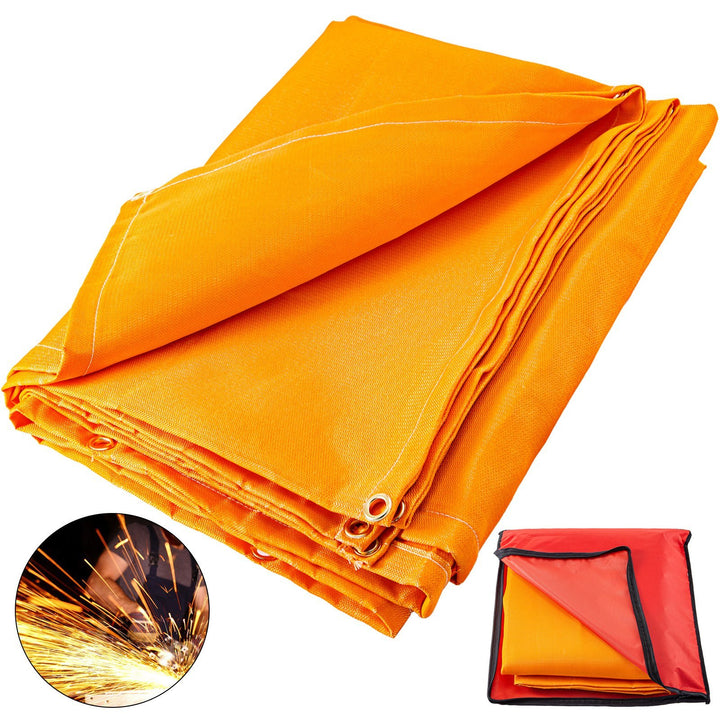 VEVOR 8 x 10 Ft Welding Blankets Orange Fiberglass Blanket Portable Fiberglass Fire Retardant Blanket Welding Mat Welding Fireproof Thermal Resistant Insulation With Carry Bag