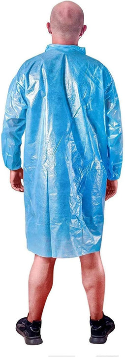 Polyethylene Lab Coats. Pack of 50 Blue Poly Lab Coats X-Large. Disposable Polyethylene Lab Coats with Elastic Wrists. Unisex Waterproof Workwear. PE Coated Frocks. Lightweight; Breathable.