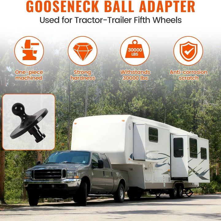 5th Wheel to Gooseneck Adapter, 2-5/16" Kingpin to Gooseneck Ball Towing Receiver Adapter, 30000 lbs Load Capacity, Fit for Fifth Wheel Tractor Trailer RV Truck, Black