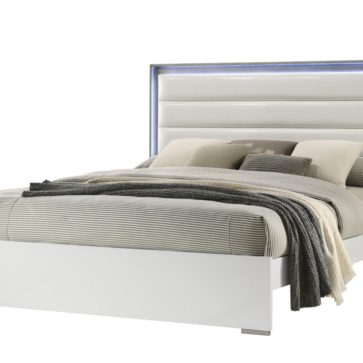 Olivia Contemporary Style Queen Bed Made with LED Headboard & Wood in White