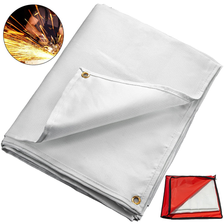 VEVOR 8 x 10 Ft Welding Blanket White Fiberglass Blanket Portable Fiberglass Fire Retardant Blanket Welding Mat Welding Fireproof Thermal Resistant Insulation With Carry Bag