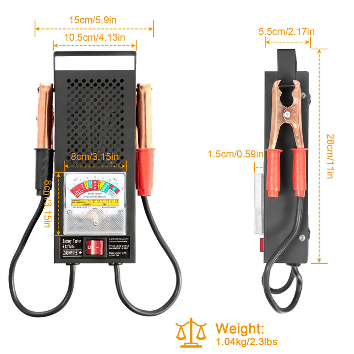 Battery Load Tester 6-12V 100A Battery Tester with Heavy Duty Insulated Copper Clips Carrying Handle for Automotive Repair