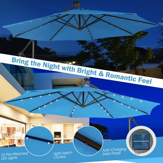 10 Feet Patio Solar Powered Cantilever Umbrella with Tilting System