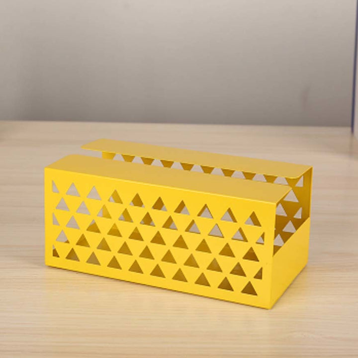 Tinplate Tissue Holder Box Geometric Hollow Facial Napkin Tissue Box Cover - Yellow