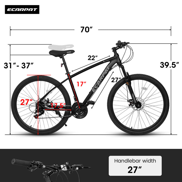 2757 MTB Bike 27 inch Mountain Bike 21 Speeds, Suspension Fork, Aluminum Frame Disc-Brake for Men Women Mens MTB Bicycle Adlut Bike