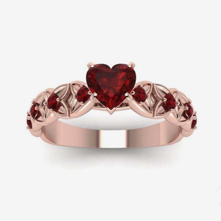 Shiny Red Heart Shape Zircon Promise Ring Sweet Wedding Band Engagement / Valentines Day Gift Jewelry