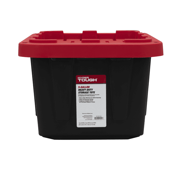 5 Gallon Snap Lid Plastic Storage Bin, Black/Red, Set of 4