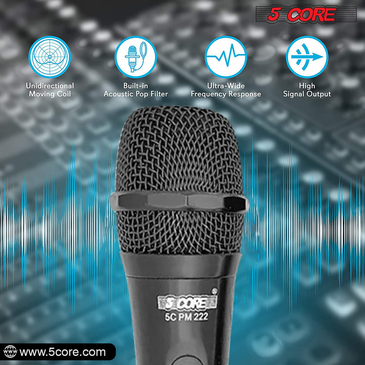 5 CORE Microphone Dynamic Vocal Handheld Mic Cardioid Unidirectional Microfono w On Off Switch + XLR Audio Cable for Singing Karaoke Public Speaking & Parties - PM-222