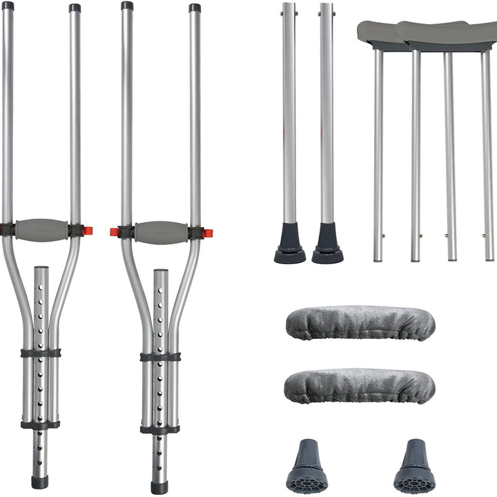 1 Pair Forearm Crutches, Universal Aluminum Non-Slip Crutches with Adjustable Height and Turning Arm Cuffs