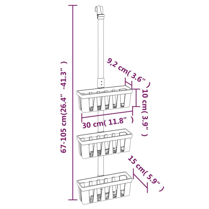 Shower Hanger Shelf 11.8" x 5.9" x (26.4"-41.3") Aluminum