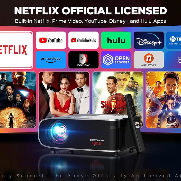 Projector with 5G WiFi and Bluetooth, DBPOWER Native 1080p Movie Projector Built-in Netflix, 500ANSI Portable Smart Projector 4K with Dolby Audio for Outdoor Home Theater