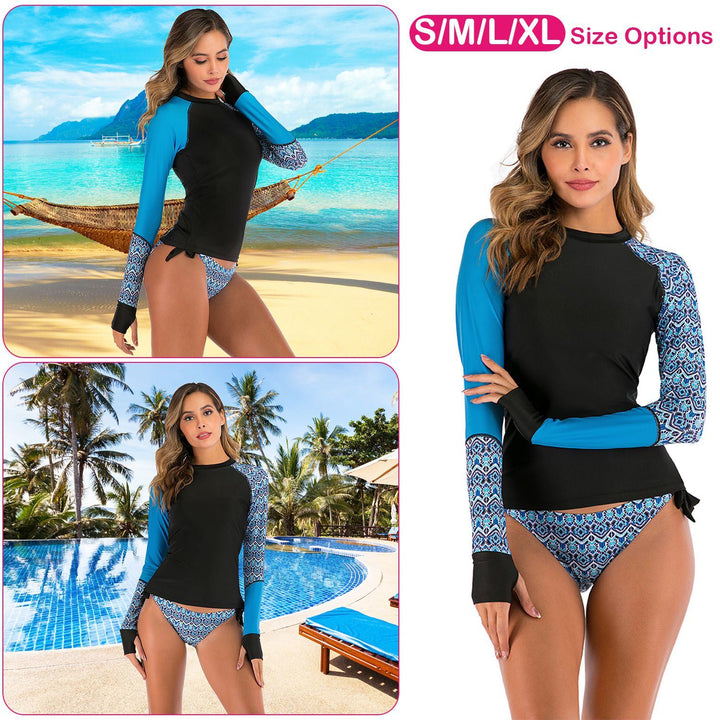 Women 2 Piece Long Sleeve Swimsuit Swim Shirt Bathing Wetsuit