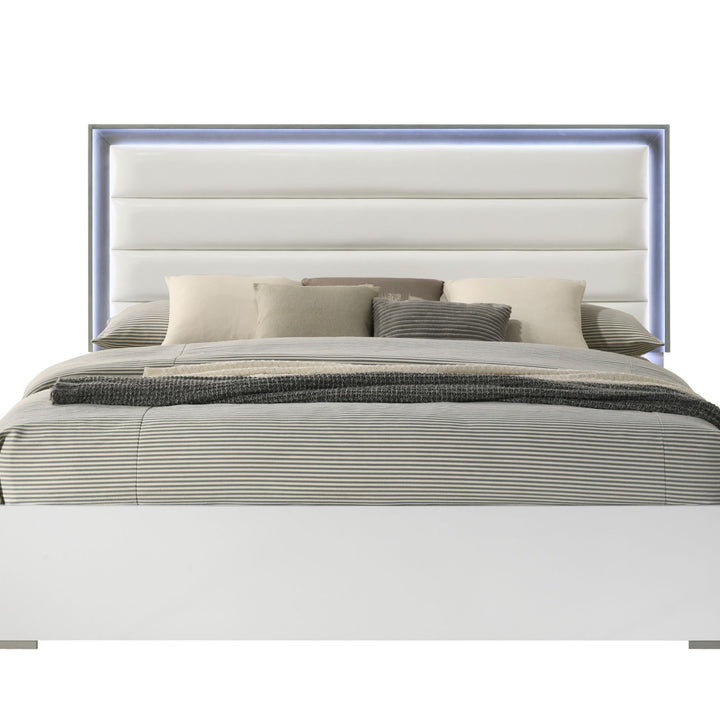 Olivia Contemporary Style Queen Bed Made with LED Headboard & Wood in White