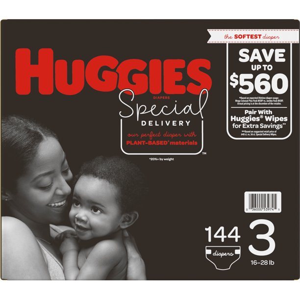 Huggies Special Delivery Hypoallergenic Baby Diapers Size 3;  Count 144