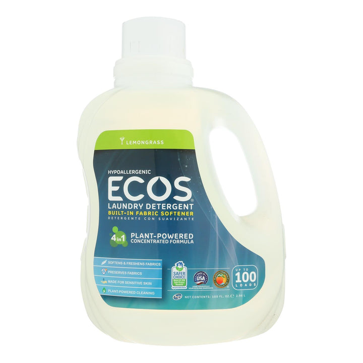 Earth Friendly Ecos Ultra 2x All Natural Laundry Detergent - Lemongrass - Case Of 4 - 100 Fl Oz