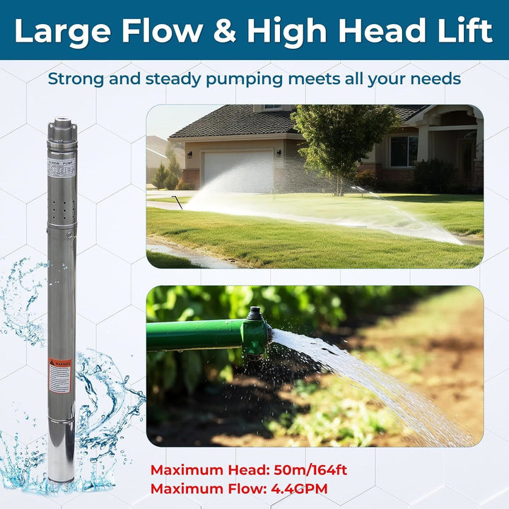 Deep Well Submersible Pump,Stainless Steel Water Pump,for Industrial, Irrigation & Home Use