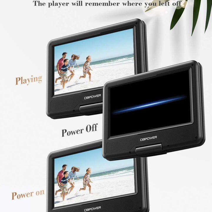 DBPOWER 11.5" Portable DVD Player, 5-Hour Built-in Rechargeable Battery, 9" Swivel Screen, Support CD/DVD/SD Card/USB, Remote Control, 1.8 Meter Car Charger, Power Adaptor and Car Headrest