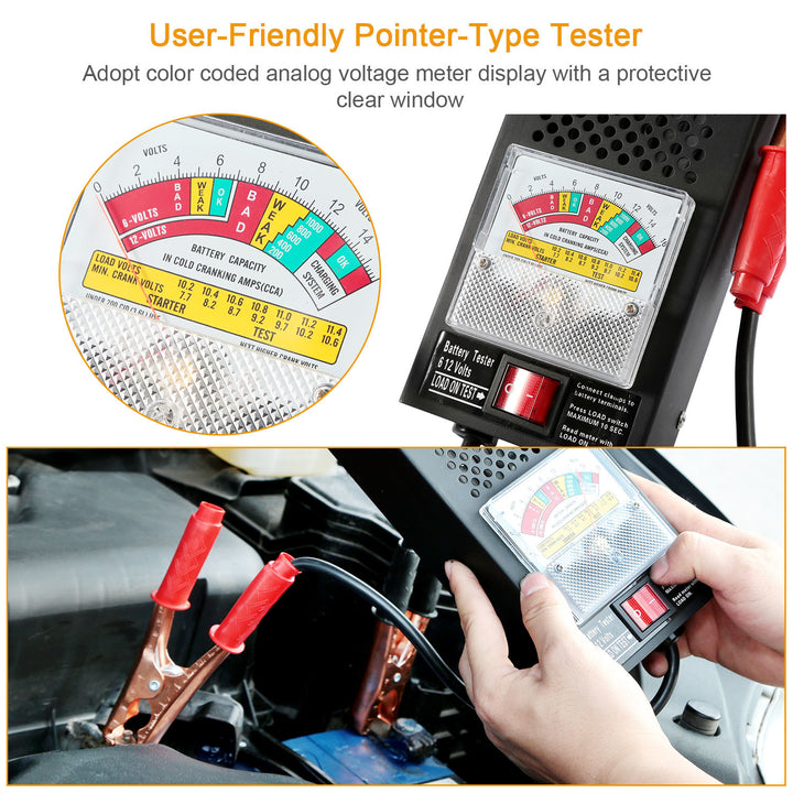 Battery Load Tester 6-12V 100A Battery Tester with Heavy Duty Insulated Copper Clips Carrying Handle for Automotive Repair