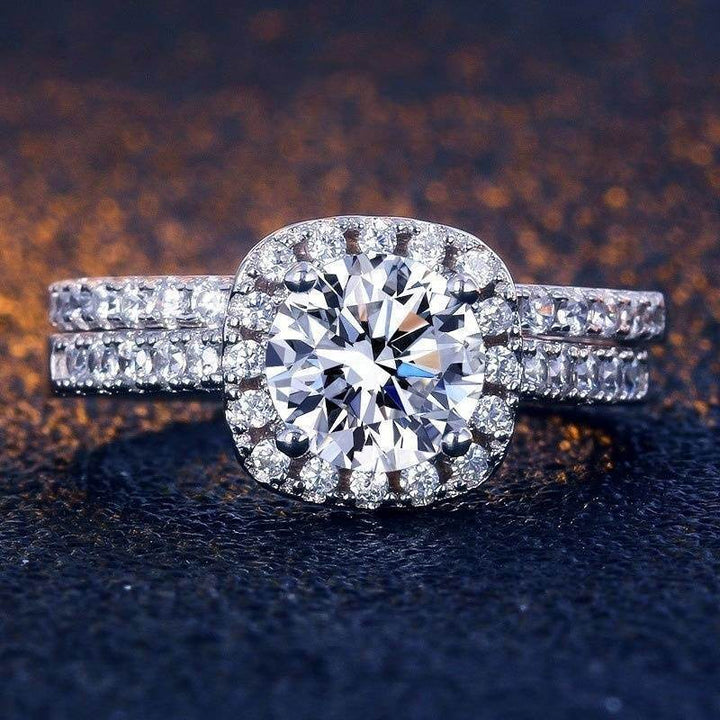 2ps/set 925 Silver Round Cut AAA Zircon Diamond Bride Engagement Wedding Rings Set Size 5-12