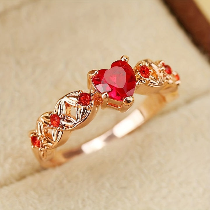 Shiny Red Heart Shape Zircon Promise Ring Sweet Wedding Band Engagement / Valentines Day Gift Jewelry