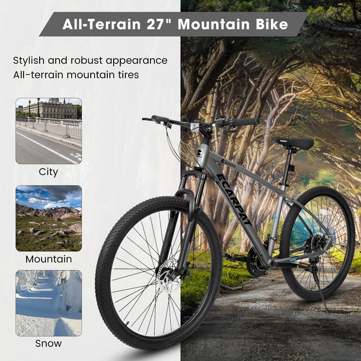 2757 MTB Bike 27 inch Mountain Bike 21 Speeds, Suspension Fork, Aluminum Frame Disc-Brake for Men Women Mens MTB Bicycle Adlut Bike