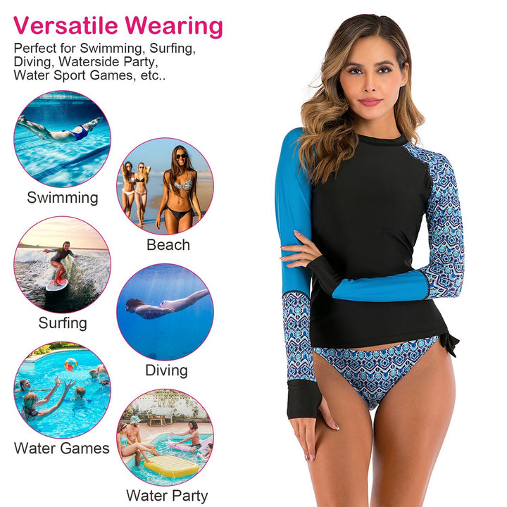 Women 2 Piece Long Sleeve Swimsuit Swim Shirt Bathing Wetsuit