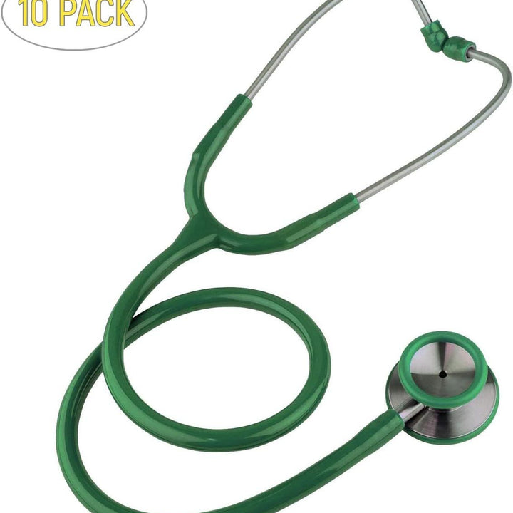 Dual Head Stethoscopes. Case of 10 Gray Stethoscopes for Medical and Home Use. Chrome Plated Brass binaural. 22″ PVC tubing. Anodized Aluminum Chest Piece.