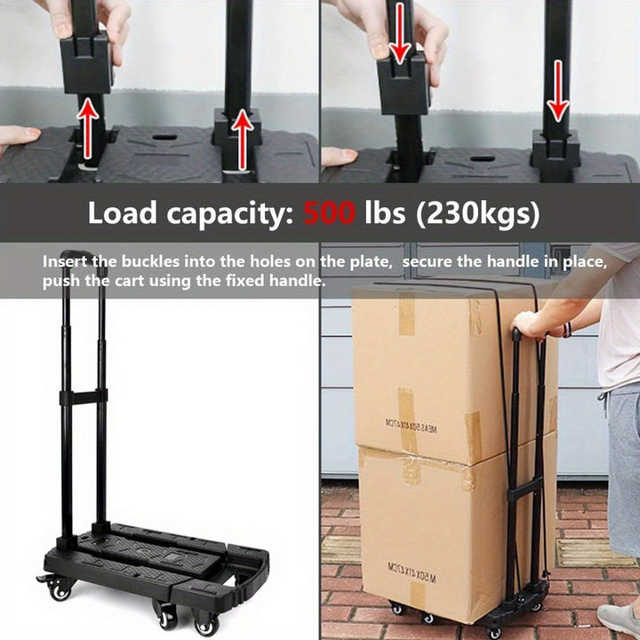 Folding Luggage Cart, Hand Truck, Dolly Cart, Ideal for Travel, Moving, Shopping, and Package Delivery in Offices and More (500lbs Heavy Duty with 6 Wheels)