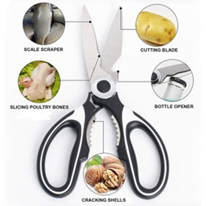 Multifunctional Heavy Duty Ultra Sharp Kitchen Shears with Cover, Stainless Steel Kitchen Scissor with Beer Bottle Opener, Fish Scale Remover and Nut Cracker - Kitchen Gadget Tool