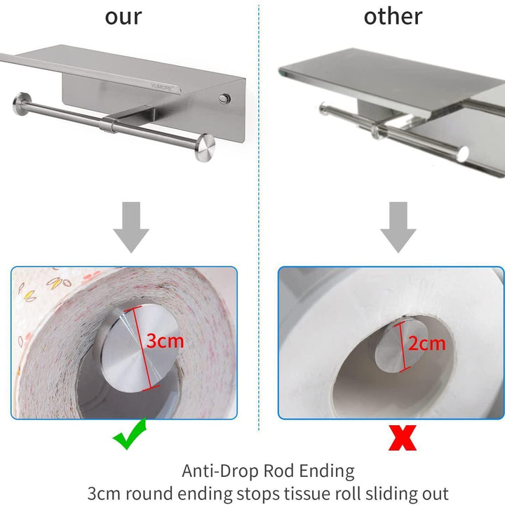 Toilet Paper Holder with Shelf Bathroom Double Roll Tissue Holder with Phone Shelf Wall Mounted Stainless Steel Brushed Nickel Finish