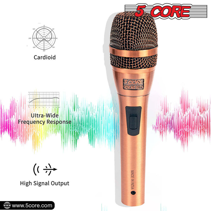 5 CORE Professional Dynamic Vocal Microphone Neodymium Cardioid Unidirectional Handheld Mic for Singing Karaoke Steel Mesh Grille Metal Body With ON Off Switch + 16ft Detachable Cable + Clip + Bag