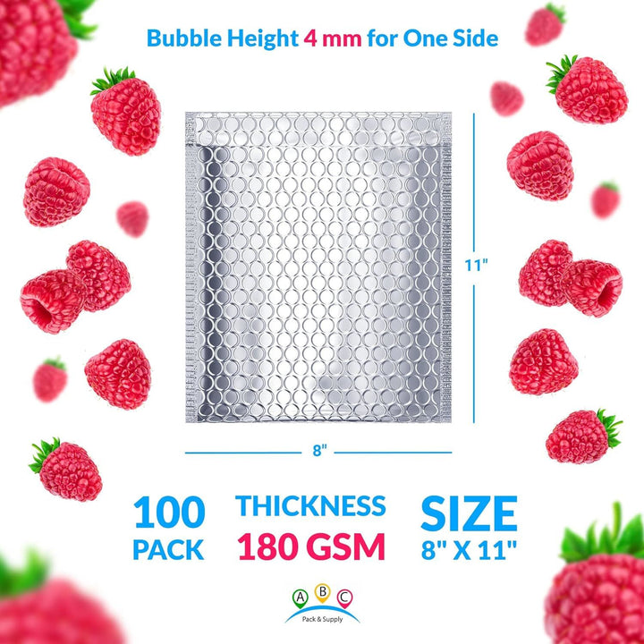 Thermal Bubble Mailer 8" x 11"; Pack of 100 Metallic Foil Mailing Envelopes; Self Seal Cool Bubble Mailers; Waterproof Cold Shipping Package; Insulated Shipping Bags for Food; Cosmetics