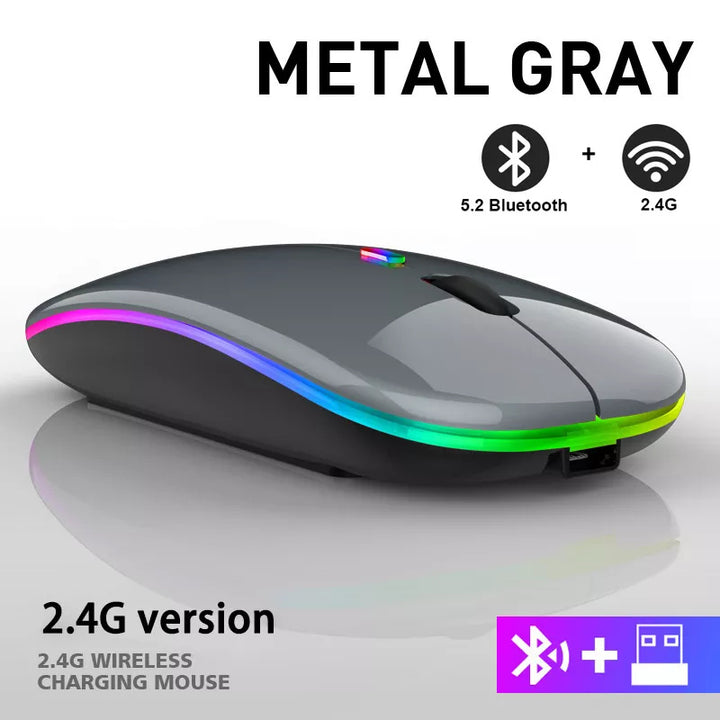 Rechargeable Bluetooth Wireless Mouse with 2.4GHz USB RGB 1600DPI Mouse for Computer Laptop Tablet PC Macbook Gaming Mouse Gamer