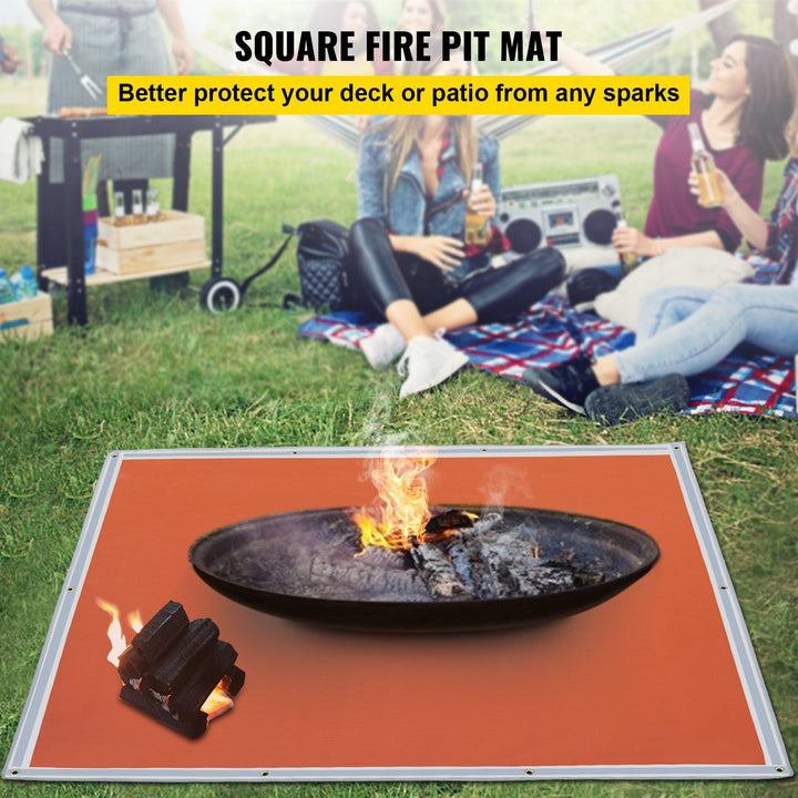 VEVOR Fire Pit Mat, 67" x 60" Fire Blanket, Fiberglass Welding Blanket, 3.3 lbs Fireproof Blanket, 1022°F Fire Retardant Blanket, Rust Iron Red Emergency Fire Blanket w/ 10 Grommets & 6 Silver Hooks