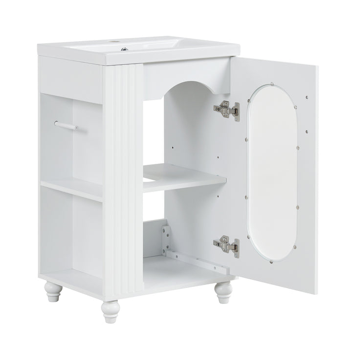 20" Bathroom Vanity with Sink, Bathroom Vanity Cabinet with Two-tier Shelf, Adjustable Shelf, Solid Wood and MDF