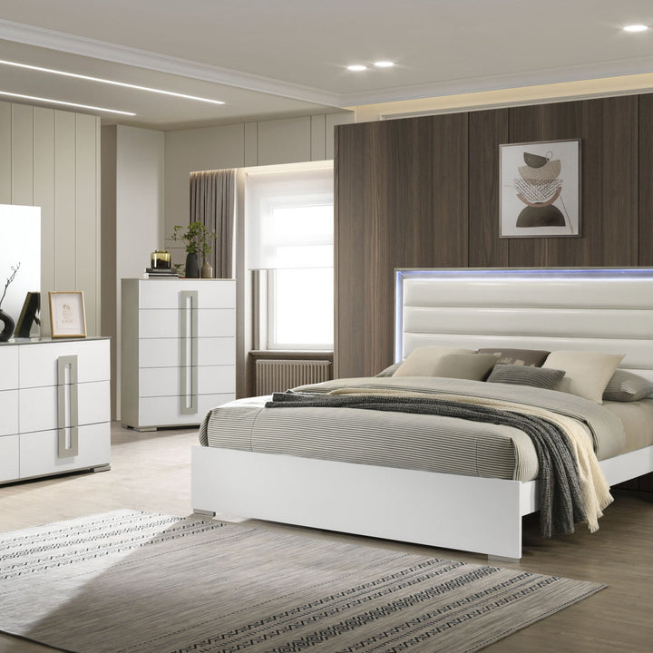 Olivia Contemporary Style Queen Bed Made with LED Headboard & Wood in White