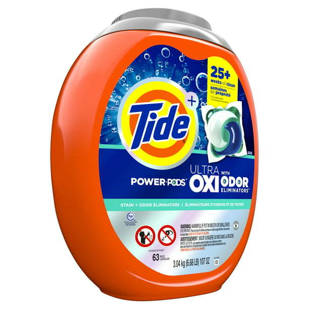 Tide Ultra OXI Power PODS with Odor Eliminators Laundry Detergent Pacs;  63 Count